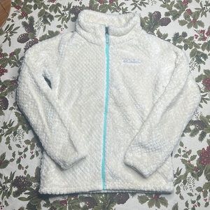 Columbia zip up sherpa snow white w teal zipper size L (14/16)